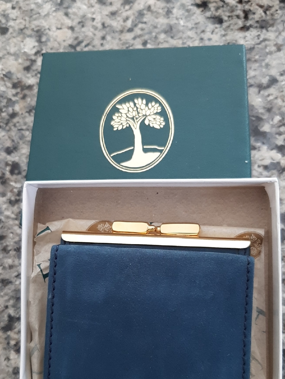 Levenger Greenish Blue Leather Dollar Bill Wallet with Gold-Tone Frame NWT